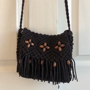 Boho brown fringe cross body bag